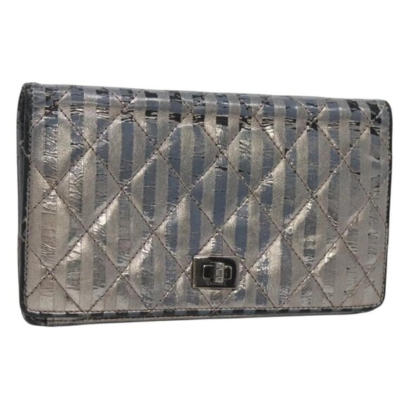 CHANEL 2.55 Matelasse Long Wallet Leather Silver CC - Picture 1 of 16